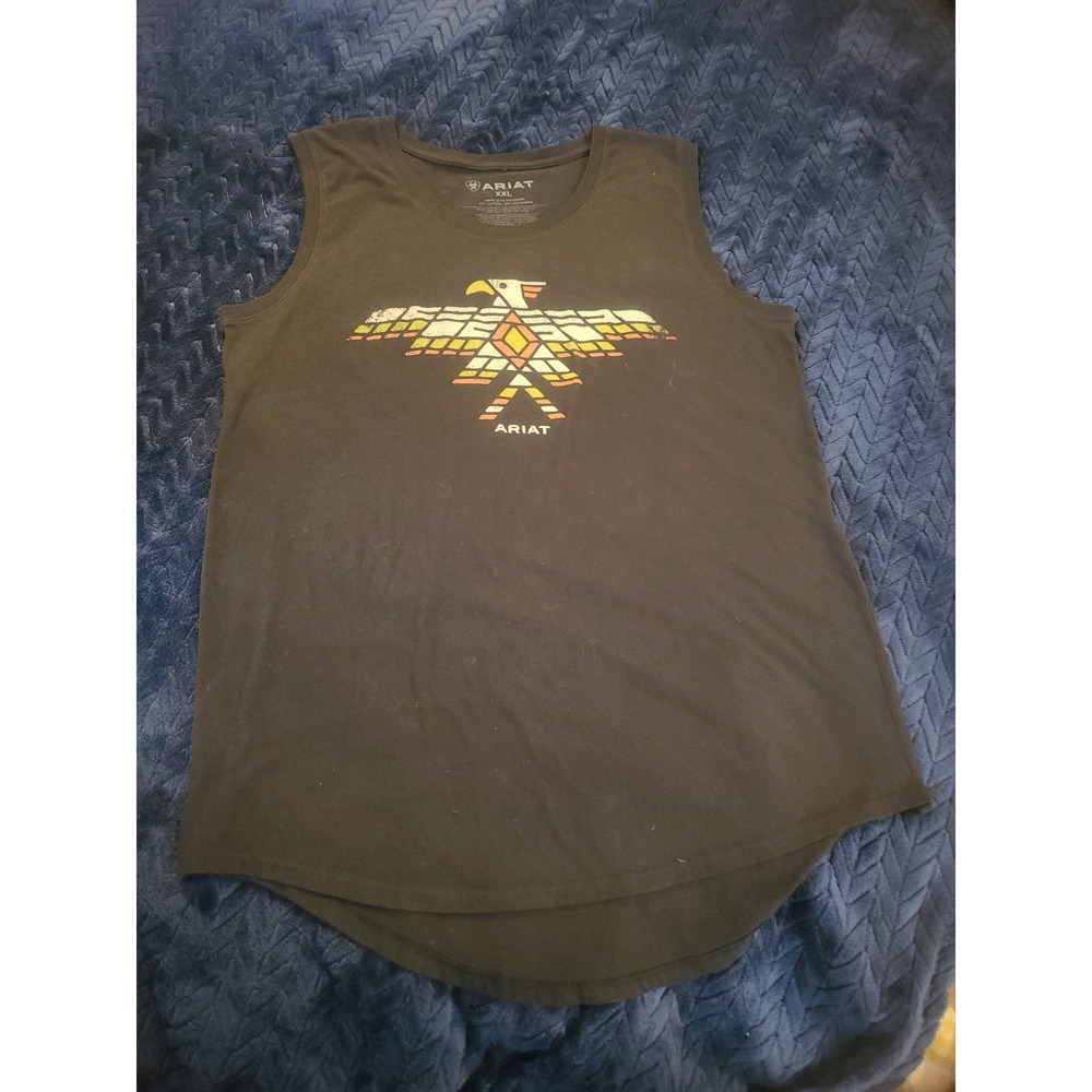 Ariat Women XXL Black Tank Top Thunderbird Graphic Sleeveless Cotton Blend Tee